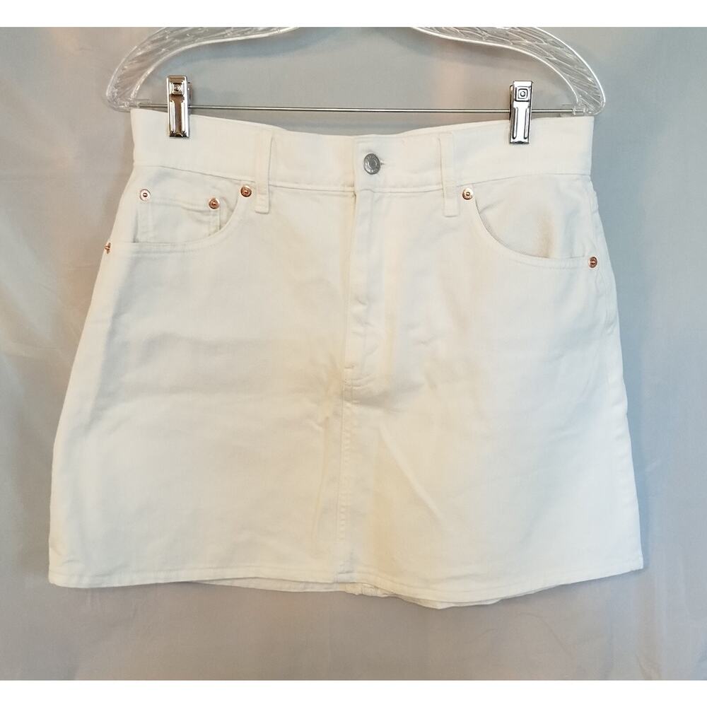 White Gap Denim A-line Micro Mini Skirt Cotton Front Fly Pockets Front Zip